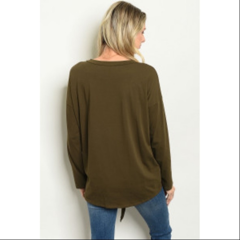 Olive long sleeve feather top - Picture 3 of 3